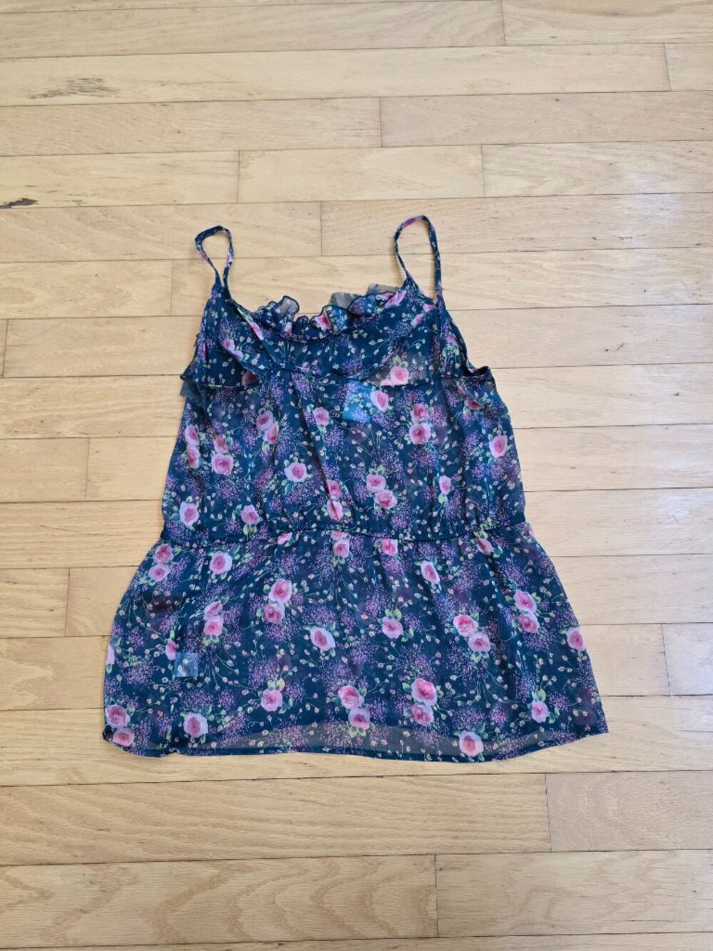 vintage Y2K cottagecore teal floral sheer ruffle romantic tank top | WMS S - Picture 10 of 11